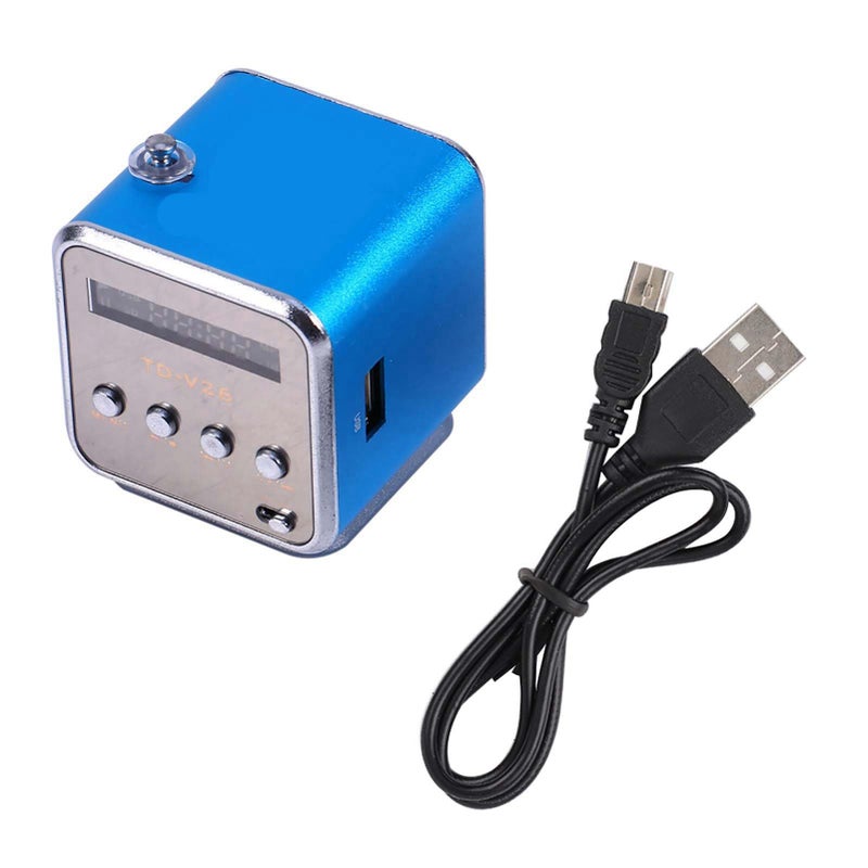 ZERONE Mini Speaker Digital Music Player, MP3 with FM Radio Portable Audio Player Supports TF/USB 5W Output Compact 5x5cm Design for Travel Home Car Bathroom & Outdoor Use (Blue) - Image 2